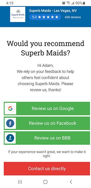 Superb Maids Review Options Screenshot Superb Maids Review Options Screenshot