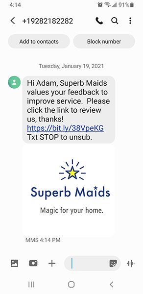 Superb Maids Review Request Screenshot Superb Maids Review Request Screenshot